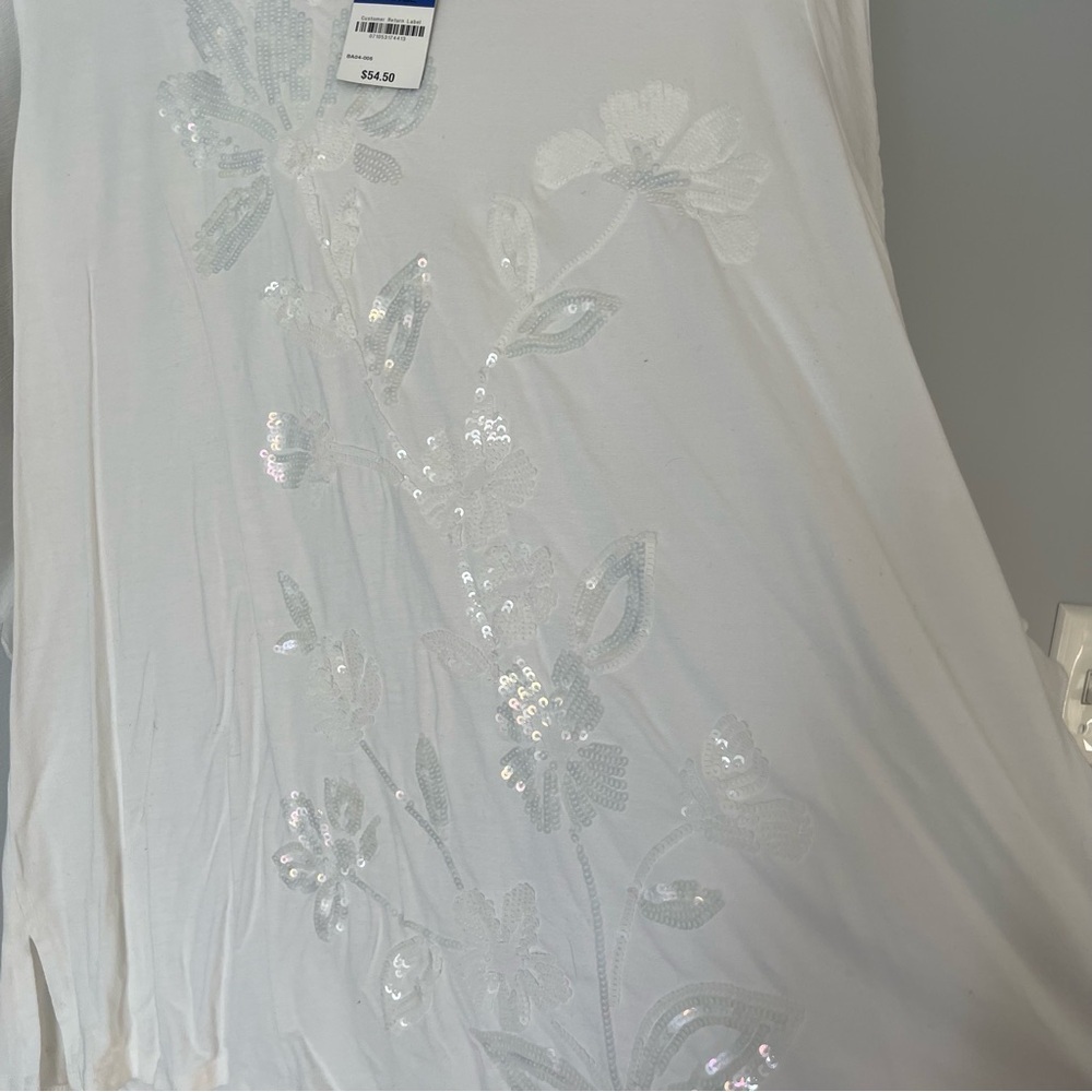 NWT JM Collection Beach Bliss Flowy Shoulder Ruffle Floral Sequin Shirt Top - Picture 5 of 9